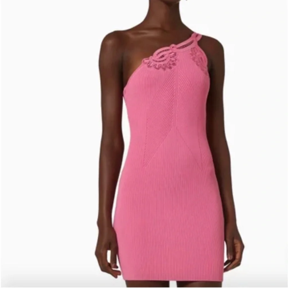 Self-Portrait pink knit ribbed mini dress - Picture 5 of 5